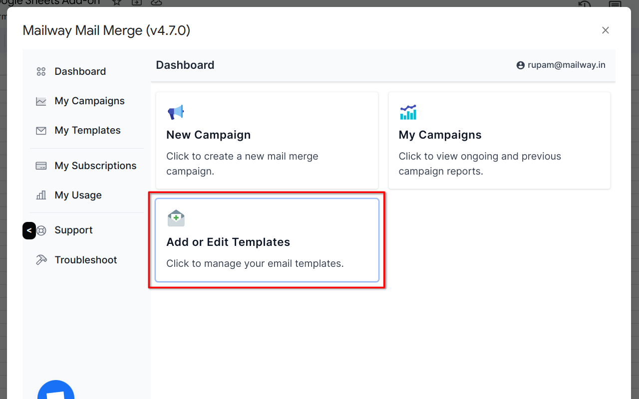 screenshot showing the steps to click on the button named add or edit templates