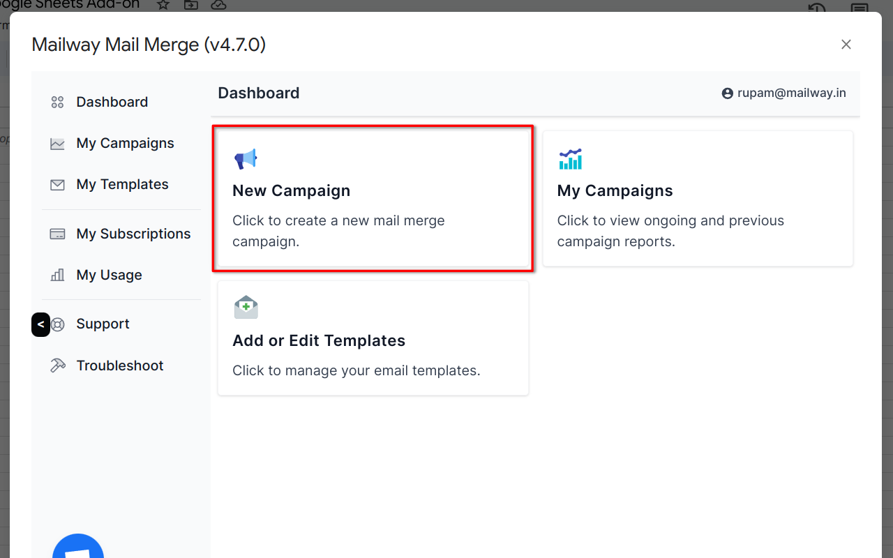 screenshot showing the steps to click on new campaign